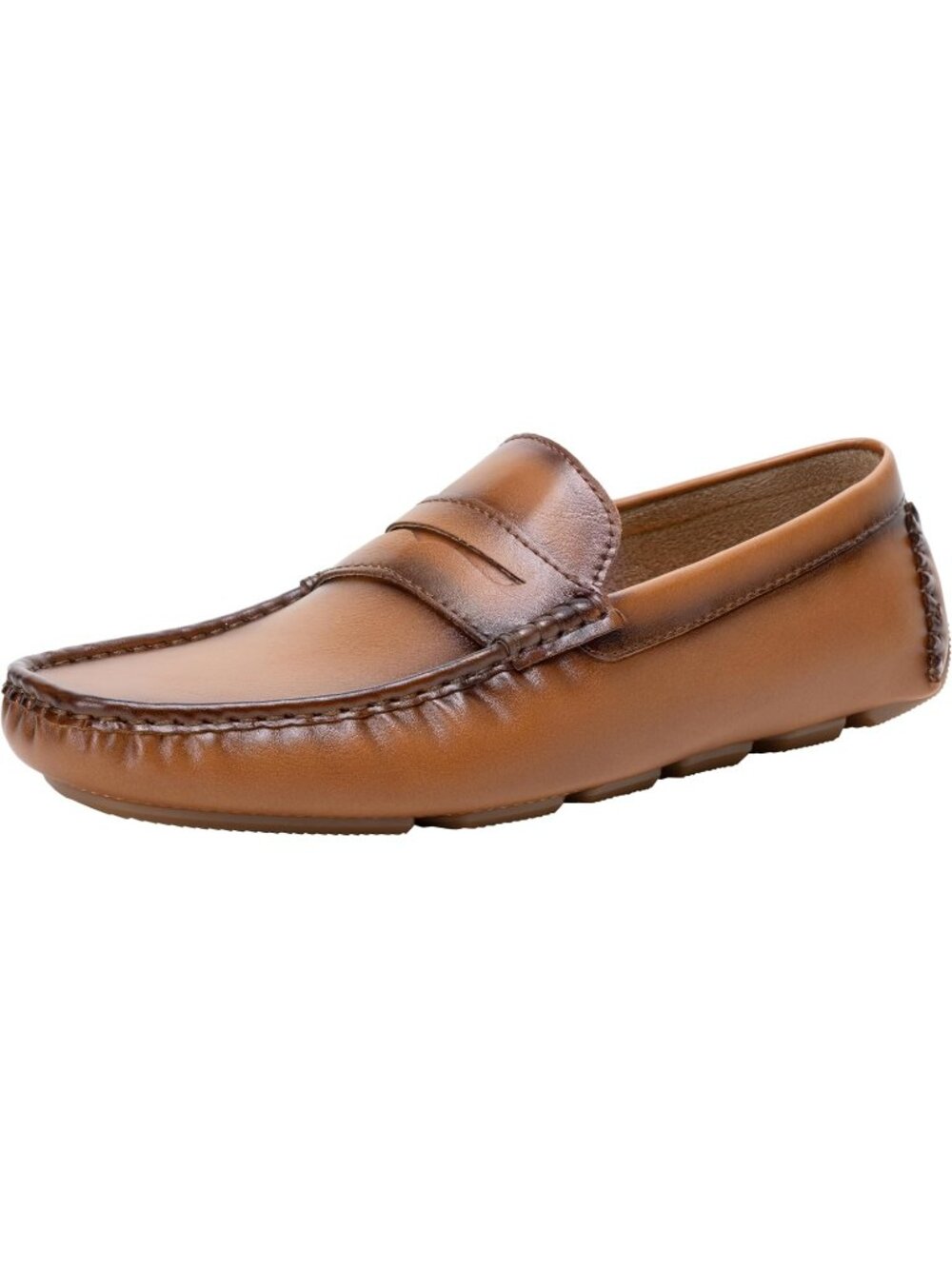 Men's Brown 2 Square Toe Casual Dress Lightweight Flat Slip On Penny Loafers